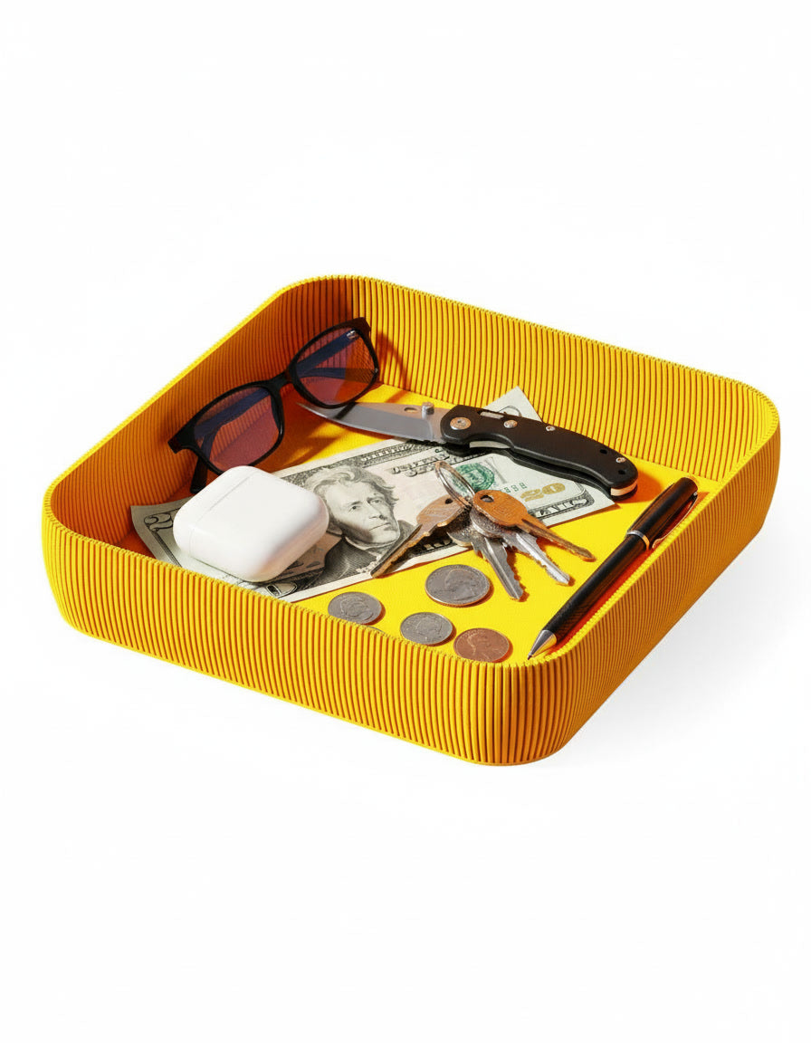 Ripple ribbed valet tray, modern catchall organizer by Zura Nest in orange