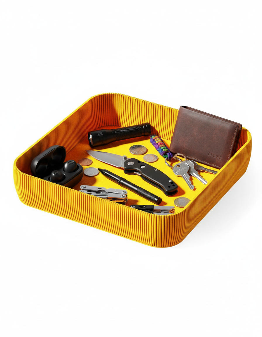 Ripple ribbed valet tray, modern catchall organizer by Zura Nest in gray