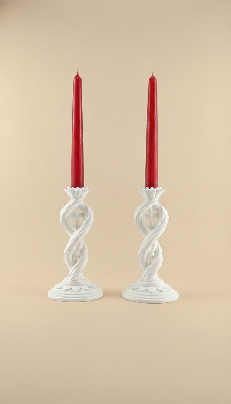 Amore Helix sculptural candle stand set by Zura Nest in white