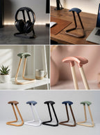 Atama minimalist headphone stand, sculptural desk organizer by Zura Nest in white