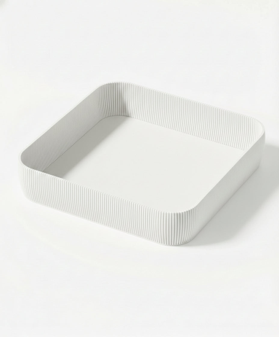 Ripple ribbed valet tray, modern catchall organizer by Zura Nest in brown