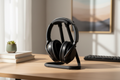 Atama minimalist headphone stand, sculptural desk organizer by Zura Nest in brown