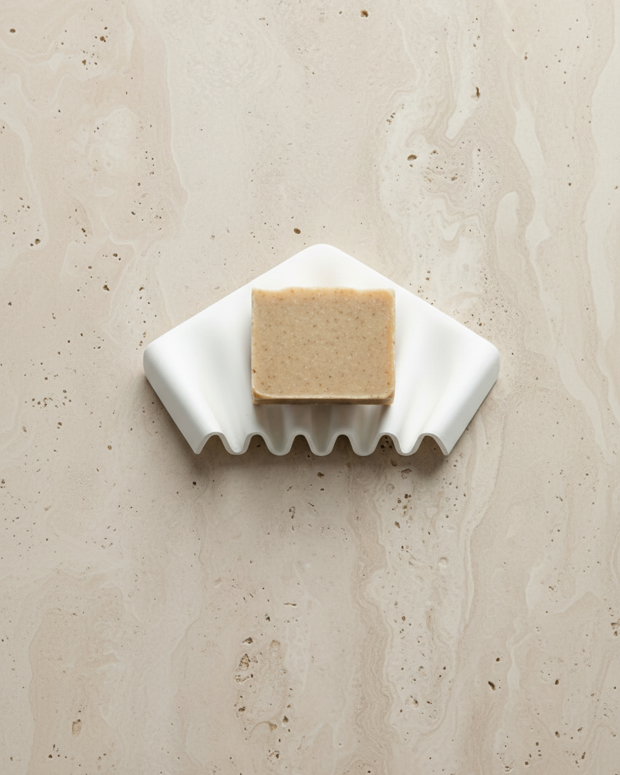Ripple self-draining corner soap dish for shower and bathroom by Zura Nest