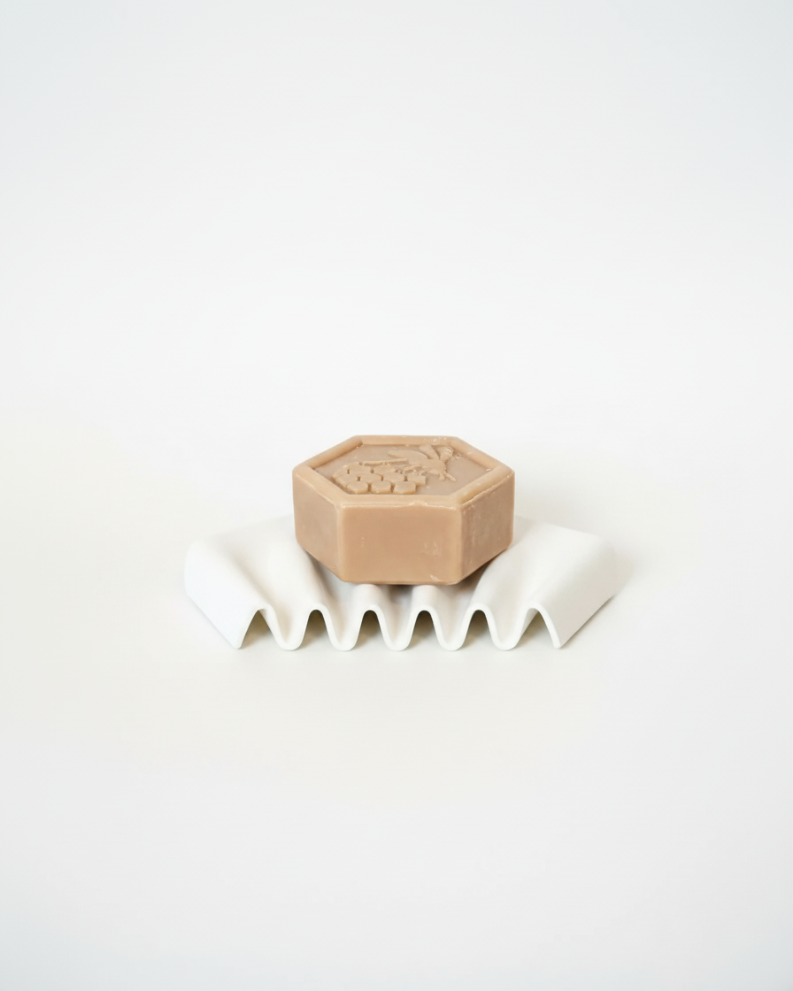 Ripple self-draining corner soap dish for shower and bathroom by Zura Nest